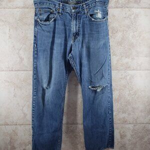 AEO American Eagle Distressed Holey Jeans Relaxed Straight Ripped Size 36 X 32